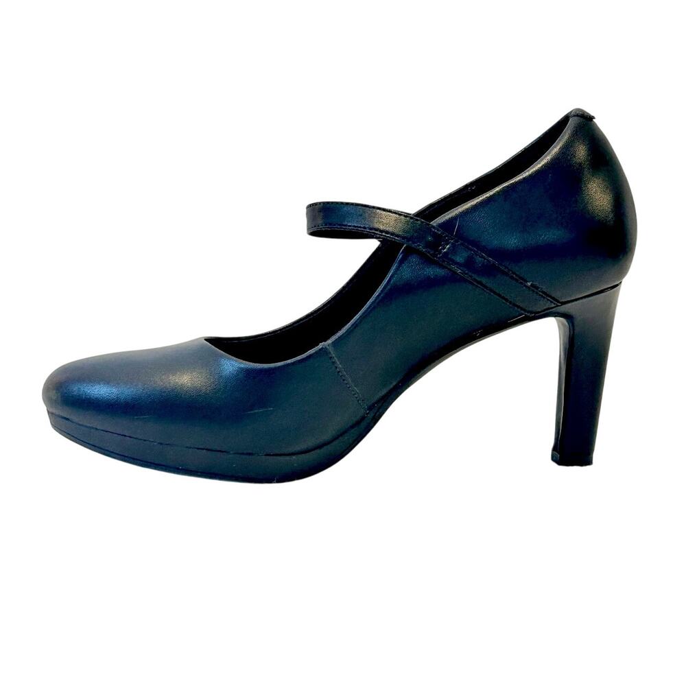 Clarks Mary Jane Black Leather High Heels Women 9.5 NWOB Coquette Preppy - Picture 5 of 5